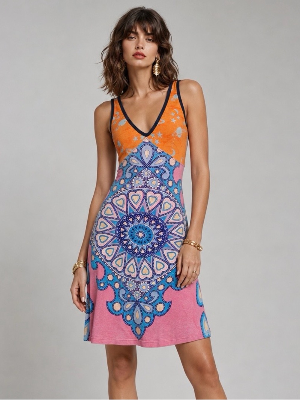 Vintage Y2K Custo Barcelona Paisley Knit Mini Dress XS Art Wear Tank Dress